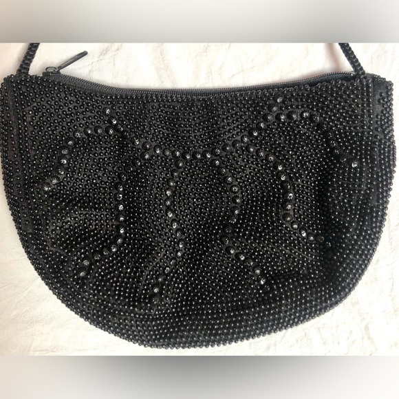 🛍BEADED Small black Cross Body long strap Purse size 8x5 EUC - Picture 4 of 10